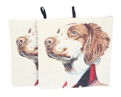 Grytlappar med Brittany Spaniel  i jacquardtyg - PAR