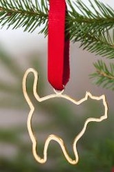 Christmas ornament - CAT - for tree or window hand cast in pewter and gilded, stamped Munka