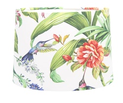 Lampskärm, oval med motiv av blommor och Kolibri, som passar till Munka Tenns lampor