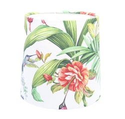 Lampskärm, rund med motiv av blommor och Kolibri, som passar till Munka Tenns lampor