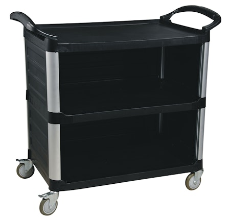 Multiduty service cart, half open, black PP