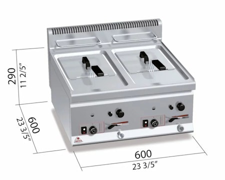 Fritös GAS 600x600 mm,8+8 liter-modell 600 plus, BERTOS