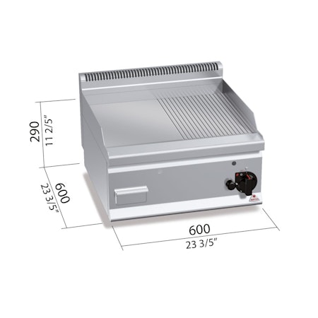 Gas-stekbord Räfflad/Slät, 8kW 600x600 mm, BERTOS