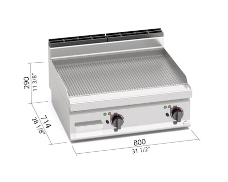Stekbord Räfflad 9,6kW, 800x714 mm, BERTOS