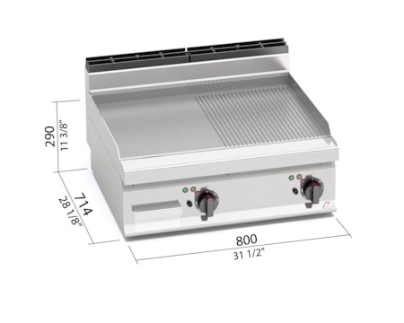 Stekbord Räfflad/Slät 9,6kW, 800x714 mm, BERTOS