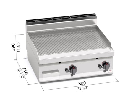 Gas-stekbord Räfflad 1,2kW, 800x714 mm, BERTOS