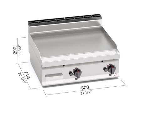 Gas-stekbord Slät 1,2kW, 800x714 mm, BERTOS