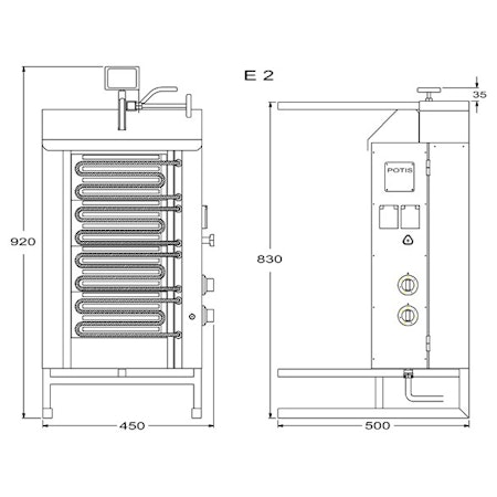 Kebabgrill E2-N, 30kg kött effekt:5,2kW, POTIS