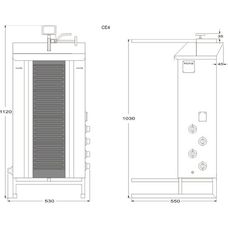 Kebabgrill CE4, 50kg kött effekt:7,6kW, POTIS