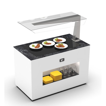 Buffestation Varm BUCA/BUCA-1, Sidoöverhylla H/V,  VÄRMEHÄLL i GLAS, 1300x700x1400mm,SAYL