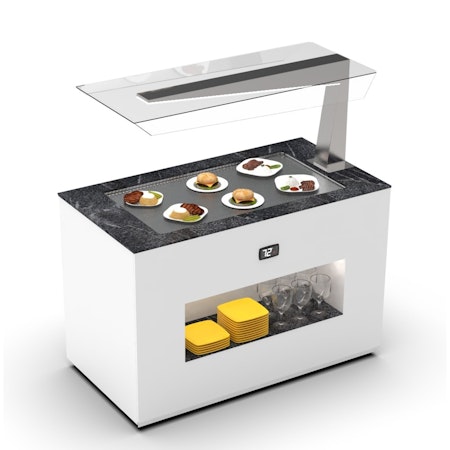 Buffestation Varm BUSA/BUSA-1, Sidoöverhylla H/V, VÄRMEPLATTA 15mm Djup, 1300x700x1400mm,SAYL