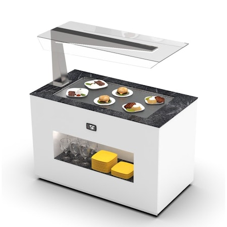 Buffestation Varm BUSA/BUSA-1, Sidoöverhylla H/V, VÄRMEPLATTA 15mm Djup, 1300x700x1400mm,SAYL