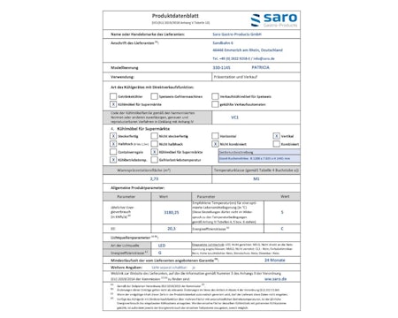Kylmonter PATRICIA, 3st glashyllor, 1200x805x1445mm, SARO