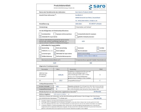 kylmonter dubbeldörr SC 100 DT svart,  425x429x1080mm, SARO