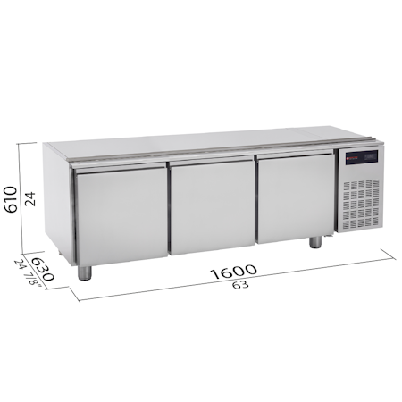 Grillkylbänk S700 Serien BASE 1600, 3 Dörrar 1600x630x610 mm, BERTOS
