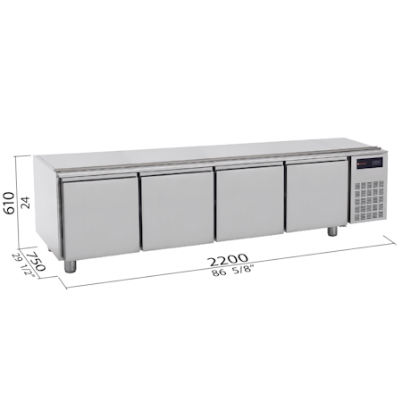 Grillkylbänk S900 Serien BASE 2200, 4 Dörrar 2200x750x610 mm, BERTOS