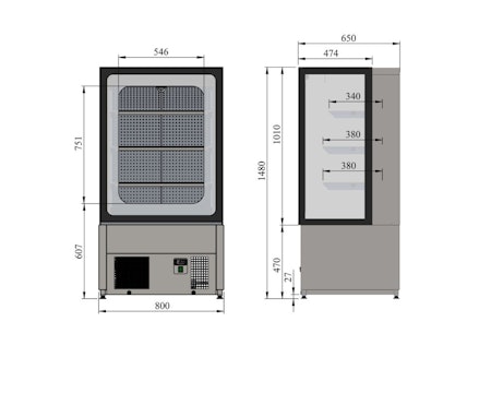 Kylmonter CUBIC SM 800, Stängd rygg, Öppen mot kund, 800x650x1480mm, COOLPART