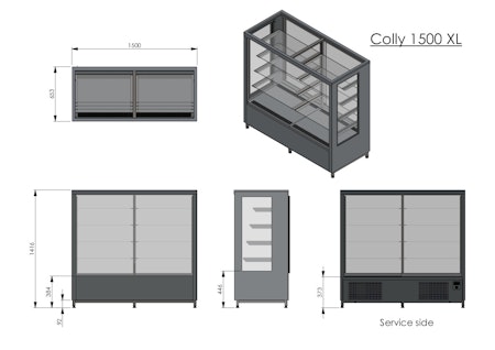Kylmonter COLLY 1500 XL, 4st glashyllor+bottenhylla, 1500x650x1400mm, COOLPART
