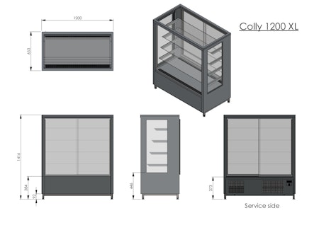 Kylmonter COLLY 1200 XL, 4st glashyllor+bottenhylla, 1200x650x1400mm, COOLPART