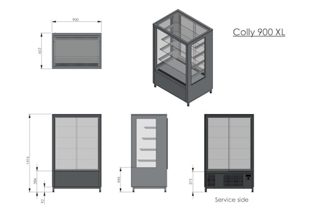 Kylmonter COLLY 900 XL, 4st glashyllor+bottenhylla, 900x650x1400mm, COOLPART