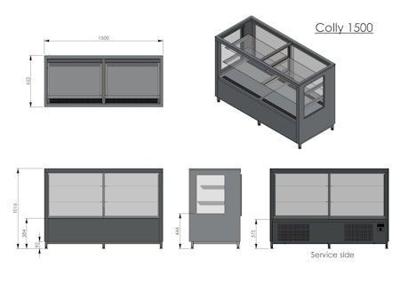 Kylmonter COLLY 1500, 2st glashyllor+bottenhylla, 1500x650x1000mm, COOLPART
