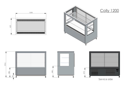 Kylmonter COLLY 1200, 2st glashyllor+bottenhylla, 1200x650x1000mm, COOLPART