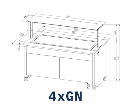 Buffévagn med Kylplatta 4xGN, TREND KTV T 4GN, 1660x970x1363mm, COOLPART