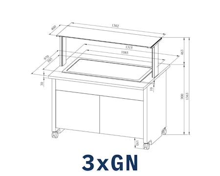 Buffévagn med Kylplatta 3xGN, TREND KTV T 3GN, 1315x970x1363mm, COOLPART