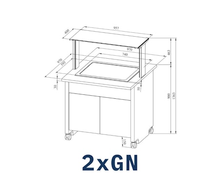 Buffévagn med Kylplatta 2xGN, TREND KTV T 2GN, 970x970x1363mm, COOLPART