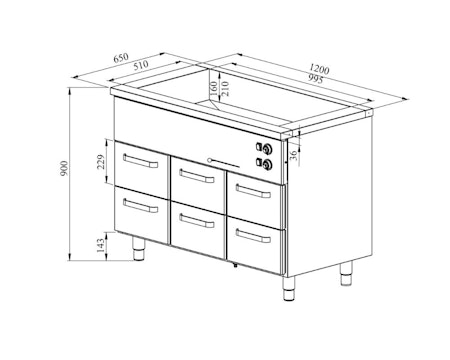Värmeskåp med vattenbad 1200x650x900mm (3xGN 1/1-150+6 lådor GN 1/1-150) KLH-1206, COOLPART