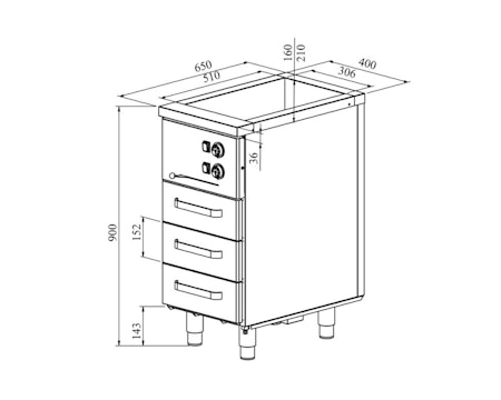 Värmeskåp med vattenbad 400x650x900mm (1xGN 1/1-150+3 skåp GN 1/1-100) KLH-403, COOLPART