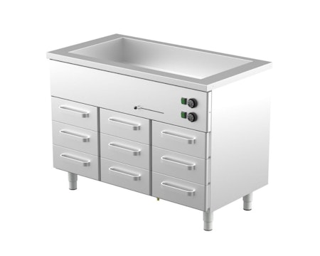 Värmeskåp med vattenbad 1200x650x900mm (3xGN 1/1-150+9 lådor GN 1/1-100) KLH-1209, COOLPART