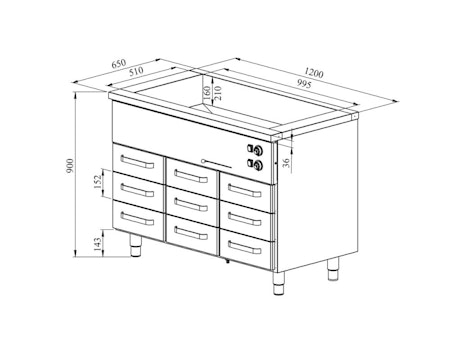 Värmeskåp med vattenbad 1200x650x900mm (3xGN 1/1-150+9 lådor GN 1/1-100) KLH-1209, COOLPART