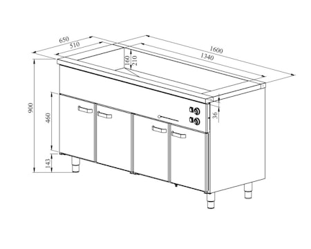 Värmeskåp med vattenbad 1600x650x900mm (4xGN 1/1-150+4 skåp GN 1/1) KLH-1640, COOLPART