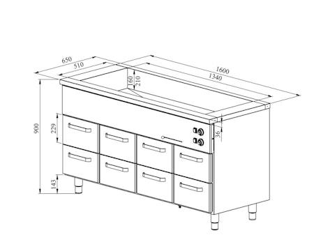 Värmeskåp med vattenbad 1600x650x900mm (4xGN1/1-150 + 8xLåda GN 1/1-150) KLH 1608, COOLPART