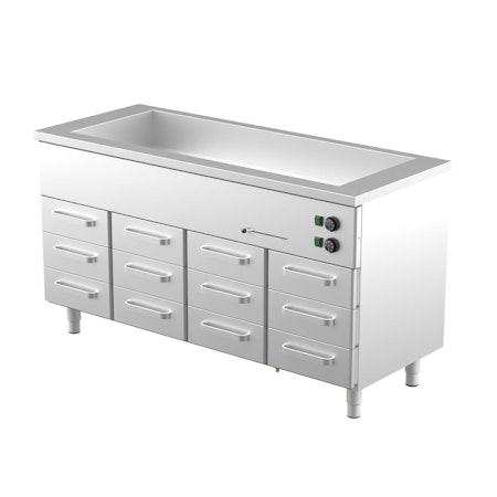 Värmeskåp med vattenbad 1600x650x900mm (4xGN1/1-150 + 12 låda 1/1-100) KLH-16012, COOLPART