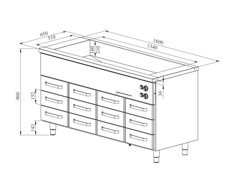 Värmeskåp med vattenbad 1600x650x900mm (4xGN1/1-150 + 12 låda 1/1-100) KLH-16012, COOLPART