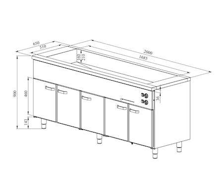 Värmeskåp med vattenbad 2000x650x900mm (5xGN1/1-150 + 5 Skåp GN 1/1) KLH-2050, COOLPART