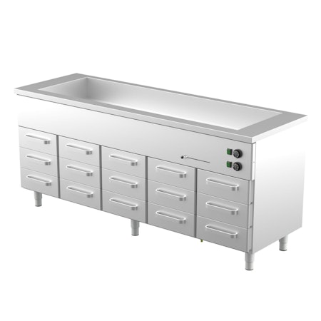 Värmeskåp med vattenbad 2000x650x900mm (5xGN1/1-150 + 15 låda GN 1/1-100) KLH 20015, COOLPART