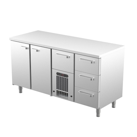 Kylbänk 1600, Rostfri Toppskiva, VLE Serien Med SKÅP Eller LÅDOR, 1600x650x900 i 5 VARIANTER, COOLPART