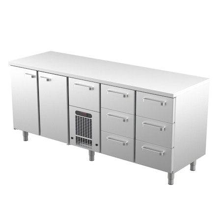Kylbänk 2000, Rostfri Toppskiva, VLE Serien Med SKÅP Eller LÅDOR, 2000x650x900 i 4 VARIANTER, COOLPART