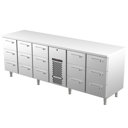 Kylbänk 2400, Rostfri Toppskiva, VLE Serien Med SKÅP Eller LÅDOR, 2400x650x900 i 3 VARIANTER, COOLPART