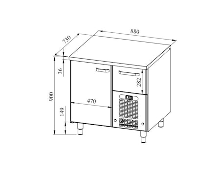 Bagerikylbänk PK811 Rostfri Toppskiva (Passande Plåtar: 400x600mm) 880x730x900 , COOLPART