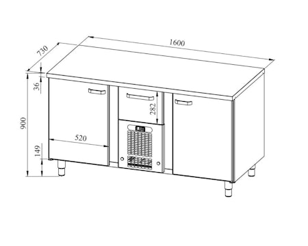 Bagerikylbänk PK-1621 Rostfri Toppskiva (Passande Plåtar: 450x600mm) 1600x730x900 , COOLPART