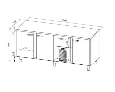 Bagerikylbänk PK-2031 Rostfri Toppskiva (Passande Plåtar: 400x600mm) 2000x730x900 , COOLPART