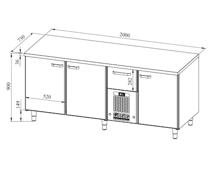 Bagerikylbänk PK-2031 Rostfri Toppskiva (Passande Plåtar: 450x600mm) 2000x730x900 , COOLPART