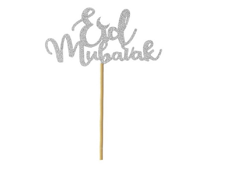 10pack Eid Mubarak Glitter Cupcakes Toppers, guld/silver, 4*7 cm, Återanvändbara!