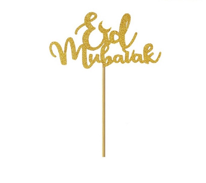 10pack Eid Mubarak Glitter Cupcakes Toppers, guld/silver, 4*7 cm, Återanvändbara!