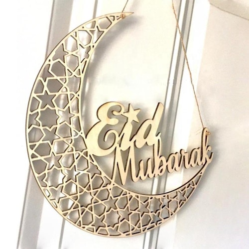 Eid Mubarak-Stor träkrans, 25x24x0,4cm