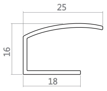 1 st / Spår-sido-skena ALU-Vit UNI 25 mm typ E med tejp (max 140-170 cm)
